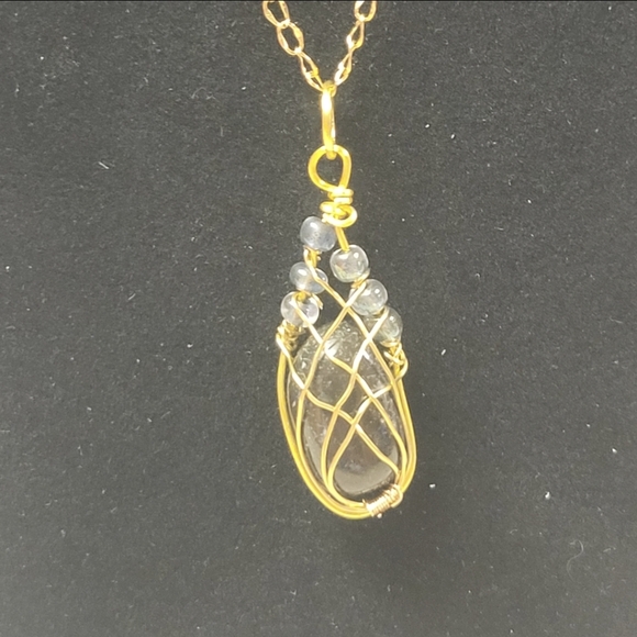 Gold Wire and Black Lotus Bud Tourmaline Stone Necklace - Picture 2 of 8